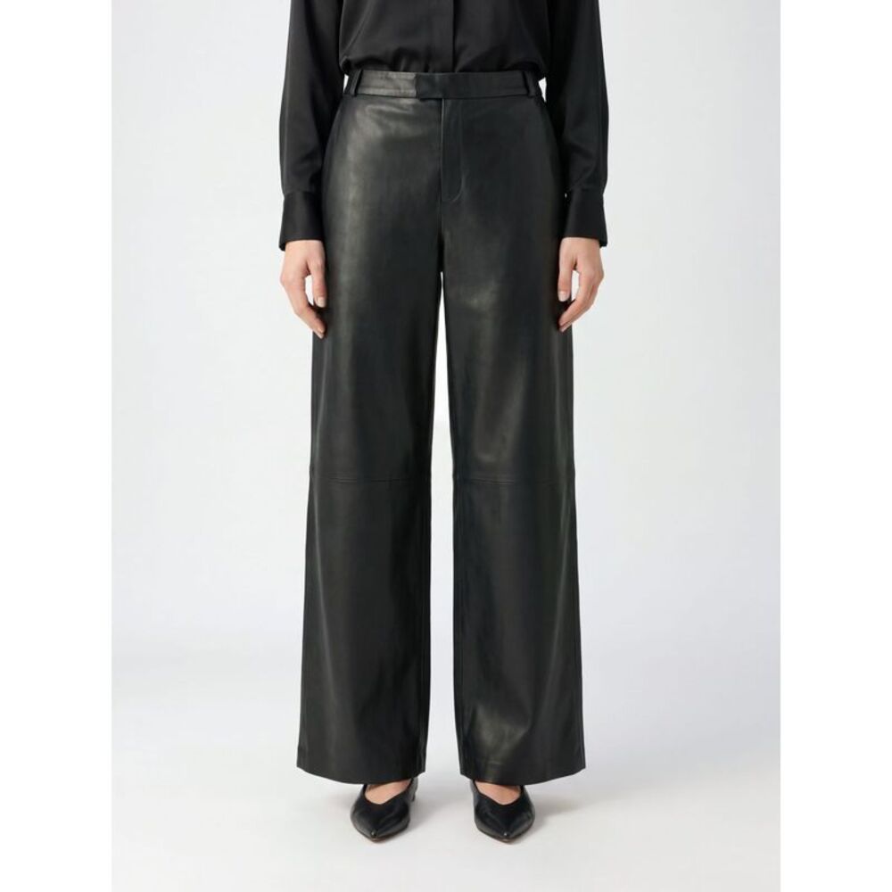 Arma Women Arma Smooth Lambskin Leather Mid-Rise Wide-Leg Trousers